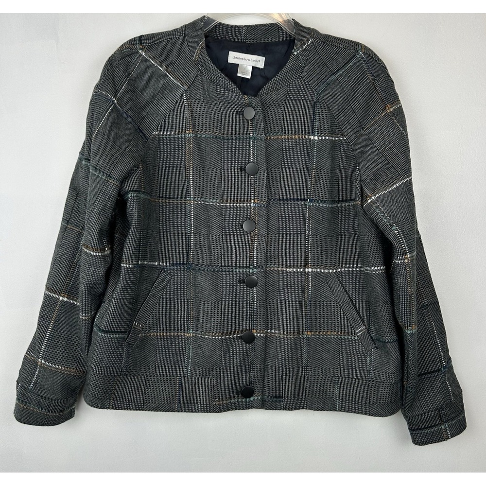 Plaid Bomber Jacket Womans S Gray Plaid Blazer Button Preppy Old Money Luxury